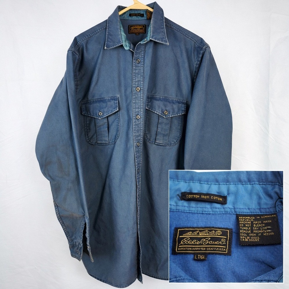 Vintage 90s Y2K Eddie Bauer Mens‎ Button Shirt Work Thick Cotton Large Tall LT